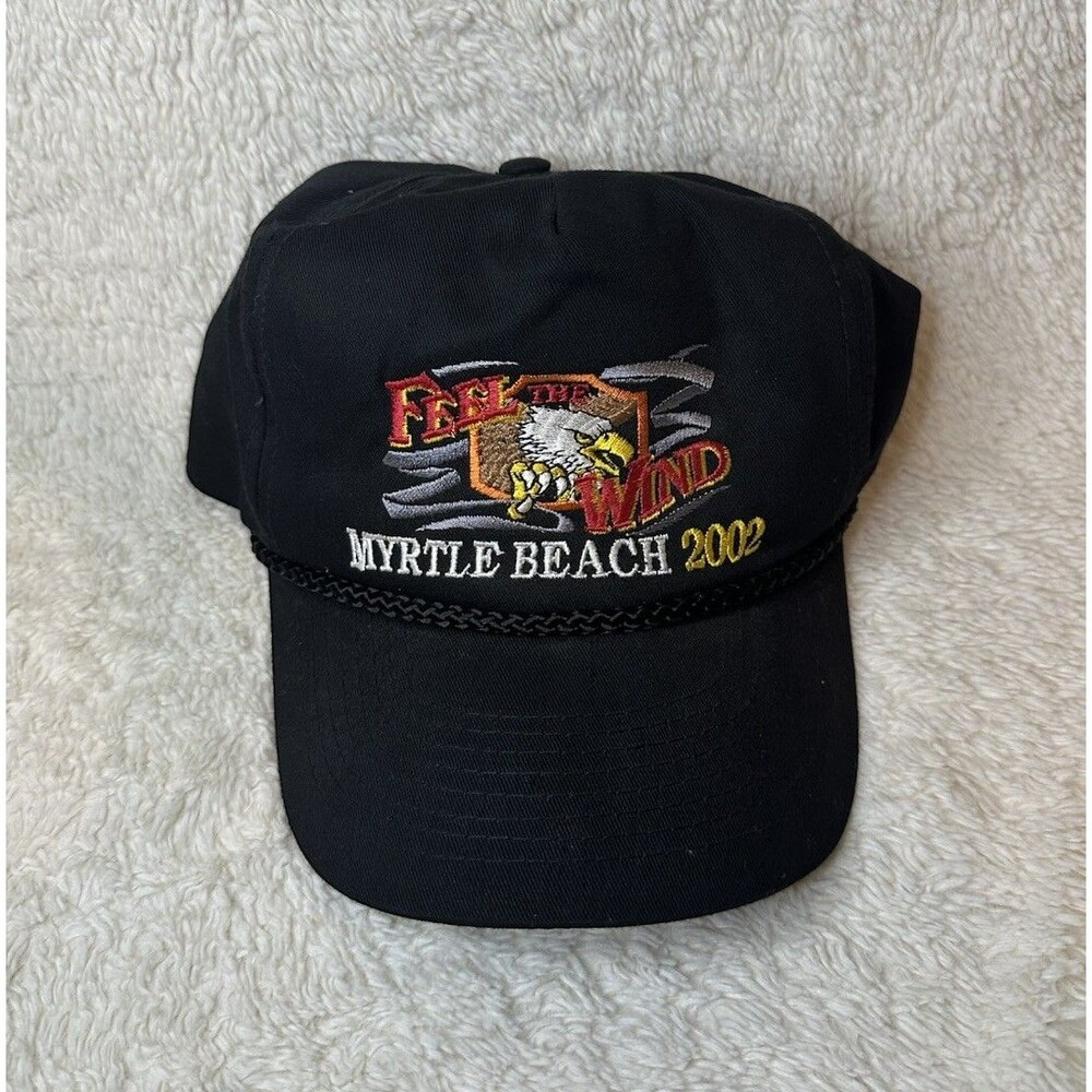 VTG Y2K 2002 Bike Week Myrtle Beach Wind Cap Snapback Hat Motorcycle Rally Black